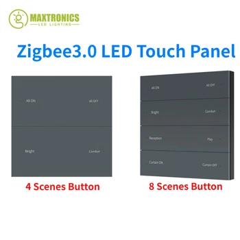 Умный Настенный Сенсорный переключатель Zigbee 3.0 Dimmer на 100-240 В переменного тока с 4/8 кнопками Через приложение Tuya Позволяет Воспроизводить сцены Для светодиодных ламп