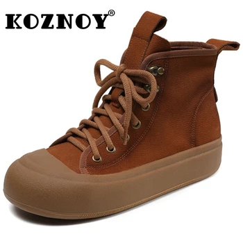 Женские мокасины Koznoy с застежкой-молнией 4,5 см, Замшевые весенние лоферы из натуральной кожи, этнические ботильоны на массивном каблуке, Осенняя обувь на плоской подошве