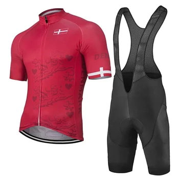 НОВАЯ команда Дании, красные майки для велоспорта, мужской велосипедный комплект, ЧЕРНАЯ рубашка, комплекты с коротким рукавом, велосипедная одежда, нагрудники, одежда для езды