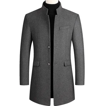 Осенне-зимнее мужское шерстяное пальто 2024, Ветровка средней длины из хлопка, утолщенное мужское пальто