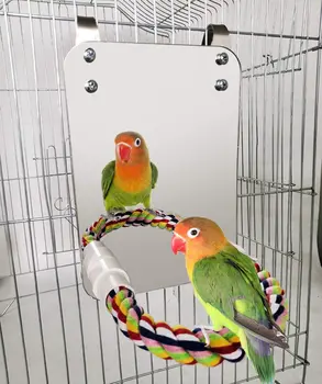 Зеркало для птиц с игрушечными качелями в клетке для птиц, попугаи Ара, вьюрки, маленькие попугайчики, веревочная подставка для зоотоваров для попугаев