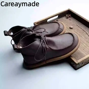 Careaymade-Женские ботинки из натуральной кожи в стиле ретро с низким вырезом, повседневная кожаная обувь на мягкой подошве, большие размеры, короткие ботинк...