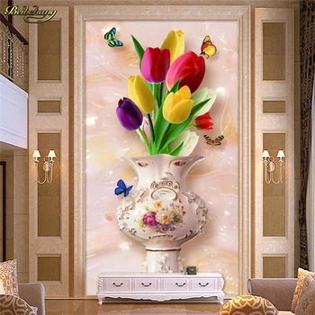 Фотообои beibehang на заказ, настенная фреска Sticky Jade Butterfly Tulip 3D Vestel Background Wall papel de parede