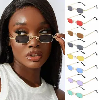Женские солнцезащитные очки в стиле панк с защитой от UV400 в металлической оправе для путешествий, маленькие прямоугольные солнцезащитные очки