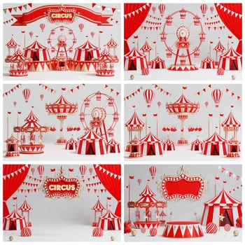 Тематический фон для фотосъемки в цирковой тематике, Красная палатка, Колесо обозрения, Карусель, Воздушный шар, фон для вечеринки по случаю дня рождения ребенка, декор, баннер