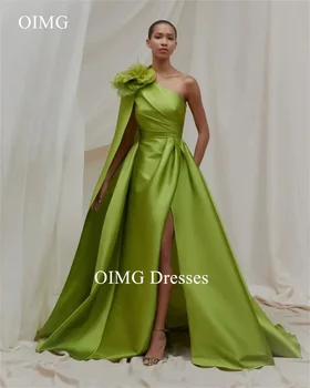 OIMG Saudi Платья для выпускного вечера трапециевидной формы, с рукавами-накидками на одно плечо, с разрезом по бокам, Винтажные Простые вечерние платья, Официальное вечернее платье