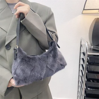 Новая женская сумка через плечо из натурального меха Норки Повседневная сумка High Sense Fashion Элегантная банкетная сумка из натурального меха подмышками 2023