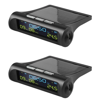 Автомобильные цифровые часы на солнечной батарее 2X с ЖК-дисплеем времени и даты, индикацией температуры в автомобиле Для украшения личных деталей автомобиля на открытом воздухе A