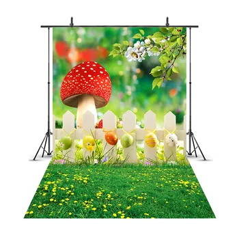  Фон для фотосъемки грибных весенних пейзажей, Зеленая трава и цветы, фон для фотосъемки новорожденных, Фото 215