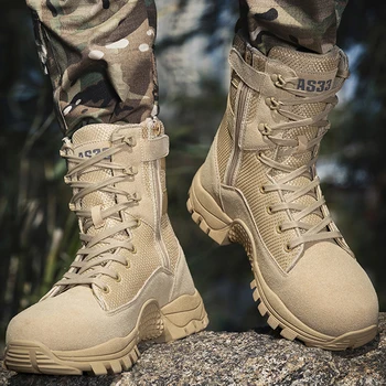 Мужские Армейские ботинки для Пустыни С боковой молнией, Военные ботинки На открытом воздухе, Мужские Походные ботинки, Тренировочные Тактические Ботинки, Износостойкая Мужская обувь