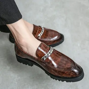 Официальная обувь; Новые мужские лоферы с пряжкой; Модная мужская обувь из кожи крокодила; Роскошная модельная повседневная обувь без застежки; A178