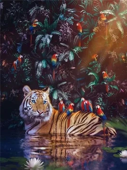Алмазная живопись Мозаика Тигр Попугай 5d Diy Алмазная вышивка Животные Озеро Вышивка крестом Наклейка Декор