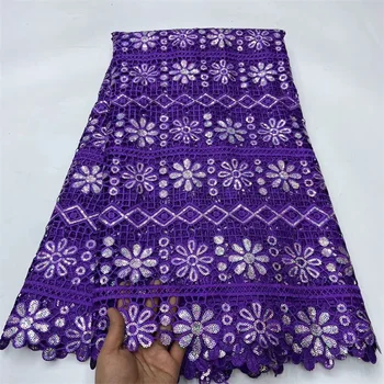 2024 Высококачественная гипюровая кружевная ткань с вышивкой пайетками, водорастворимый модный дизайн для пошива вечернего платья для вечеринок