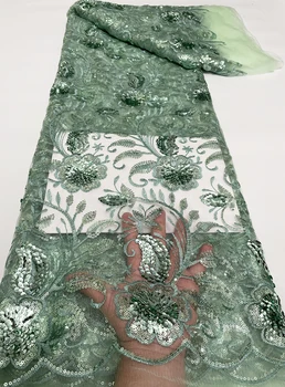 Французская тюлевая кружевная ткань 2023 Высокого качества Африканская Нигерийская сетчатая кружевная ткань с блестками для свадебного платья Sew A3117