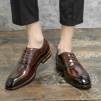 Новые мужские кожаные туфли-оксфорды с перфорацией типа 