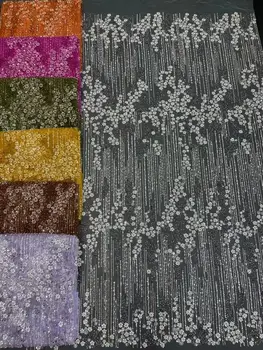 Роскошная кружевная ткань, Тюль с бисером, Кружевная ткань с вышивкой L-1306922, Африканская Нигерийская ткань для шитья
