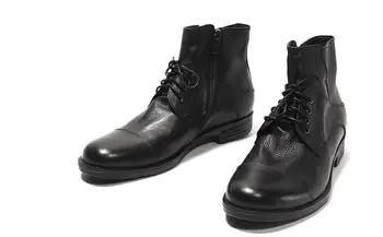 Зимние модные рабочие ботинки, мужские ботинки с круглым носком, дышащие мужские ботинки из натуральной кожи ручной работы