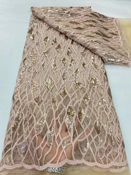 2024 Высококачественная Африканская Нигерийская кружевная ткань С вышивкой, тюль, чистое Свадебное платье, Гипюр, блестки для шитья, бусины 5 ярдов