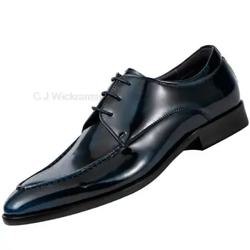 Сине-черные мужские модельные туфли-дерби, Деловая Официальная Свадебная Обувь для шафера, Офисная мужская обувь ручной работы из натуральной кожи, Оригинал