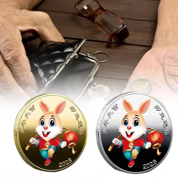 Китайский Новый Год 2023, Монеты с кроликами, Счастливый Знак Зодиака, Памятные монеты, Цветной сувенир с кроликами, Подарок для домашнего офиса
