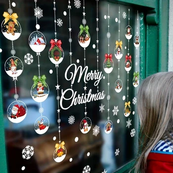1 шт. Рождественская декоративная наклейка в виде снежинки Санта-Клауса, украшение для дома, наклейка на статическое стекло, самоклеящаяся