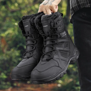 Уличные боевые ботинки Fujeak, мужская походная обувь, тактические ботинки спецназа, плюшевые теплые зимние ботинки, большие повседневные военные ботинки