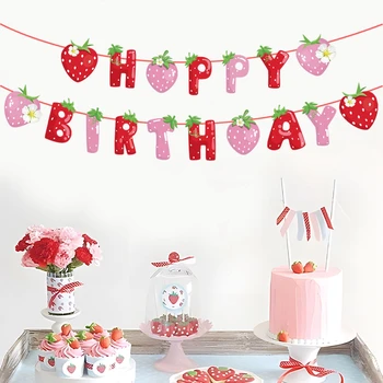 Баннер Strawberry Happy Birthday, баннер Berry Sweet Girl для детей, 1-й летний Клубничный день рождения, принадлежности для украшения вечеринки