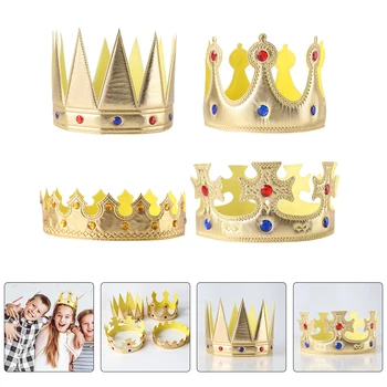 4шт Король детской вечеринки Золотая корона на день рождения Корона Шляпа с короной Золотой костюм для вечеринки в честь дня рождения ребенка Реквизит для фотосессии Аксессуар