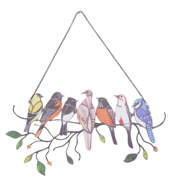 Разноцветные птицы на 1 проволоке, Витражная Оконная панель Suncatcher, украшения серии Bird, Подвесной декор для дома