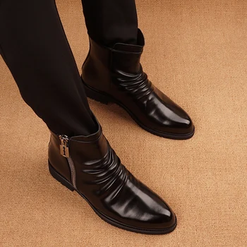 Модные мужские мотоциклетные ботинки в английском стиле, дышащая оригинальная кожаная обувь, черные весенне-осенние ковбойские ботинки, короткие мужские ботинки