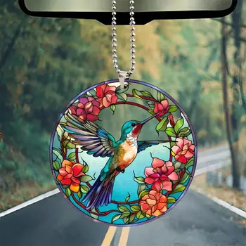 Автомобильное подвесное украшение в виде зеркала заднего вида, Яркие подвески в виде цветов и птиц, Круглое украшение для автомобиля с возможностью подвешивания для заднего вида