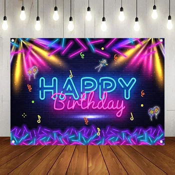 Светящийся неоновый фон для вечеринки, брызги с Днем рождения, фон для фотосъемки, баннер, мультфильм о дне рождения в душе ребенка