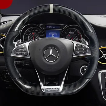 Для Mercedes Benz AMG GT C190 R190 A45 W176 C63 S W205 2014-2020 Чехол на Руль из натуральной кожи, сшитый вручную из углеродного волокна