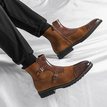 2023 Новые модные мужские ботинки, мужские высококачественные кожаные ботинки с острым носком, мужская официальная обувь на металлической молнии, мужская обувь для мужчин