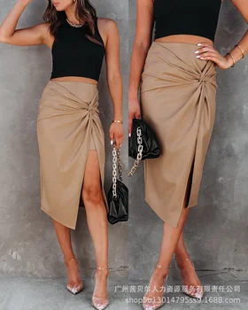 Модные женские юбки 2023, асимметричная юбка из искусственной кожи с черной подкладкой, для женщин