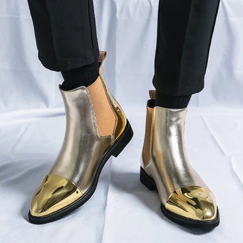 Модные тенденции, Кожаные Мужские Золотые ботинки 