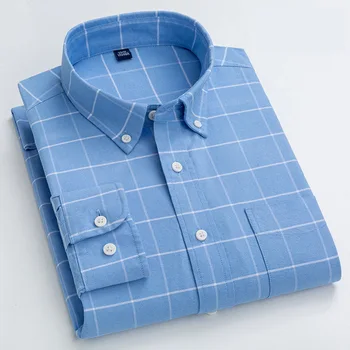 2023 Новый тренд мужской моды, повседневная рубашка из чистого хлопка, легкая в уходе, Оксфордская текстильная рубашка, Длинный штапельный хлопковый карман с заостренным вырезом на пуговице