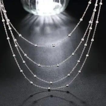 Новый дизайн, Длинное ожерелье из бисера Стерлингового Серебра 925 Пробы, Женский Многослойный Кулон, Колье Colar de Prata, Ювелирные изделия для девочек