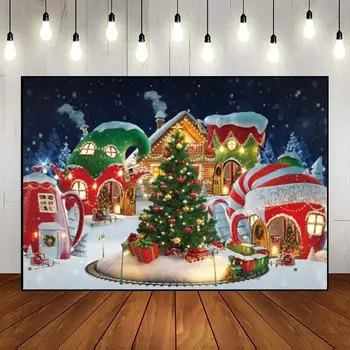 Фон для фотосъемки на санях с Рождеством Накануне душа ребенка, мечтательный чистый пользовательский фон для дня рождения, украшение плаката, Рождественский дом Санты