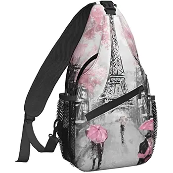 Эйфелева башня, Розовые влюбленные в Париже, нагрудная сумка, сумка через плечо, легкий рюкзак на одной лямке, Многоцелевой походный рюкзак для путешествий