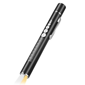 1 ШТ USB-аккумуляторная ручка с подсветкой из черной нержавеющей стали, карманный светодиодный фонарик