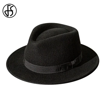 FS Французский джентльмен, черные джазовые шляпы для мужчин с лентой, Панама, Фетровые шляпы из шерстяного фетра, Фетровая шляпа для свадебной вечеринки, Фетровая шляпа для женщин Унисекс