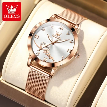Женские часы OLEVS от ведущего бренда, Элегантные оригинальные кварцевые женские наручные часы из нержавеющей стали, водонепроницаемые светящиеся стрелки, новинка 2023 года.