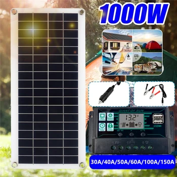 1000 Вт Солнечная Панель 12 В Солнечный Элемент 10A-150A Контроллер Солнечная Пластина для Телефона RV Автомобиль MP3 PAD Зарядное Устройство Наружный Аккумулятор Кемпинг