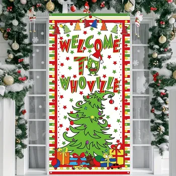 Рождественская Дверная Крышка Whoville Украшение Подвесной Тканью Атмосфера Праздничной Вечеринки Дверной Занавес Гобелен С Новым Годом Дверная Крышка