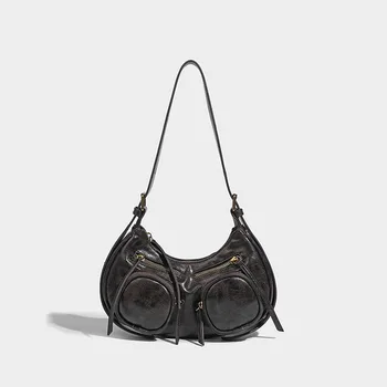 Сумка подмышками в стиле ретро, легкая роскошная женская сумка 2023, Осенняя Новая сумка через плечо для пожилых людей, мотоциклетная сумка