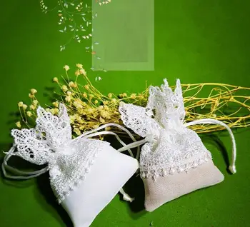 Белые кружевные пакеты для подарочной упаковки ювелирных изделий, конфет, упаковочная сумка на шнурке, пакеты для подарков на свадьбу SN1509