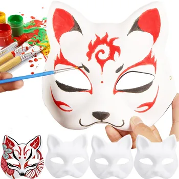 Японская маска на половину лица, раскрашенная вручную Маска кошки-лисы, аниме 