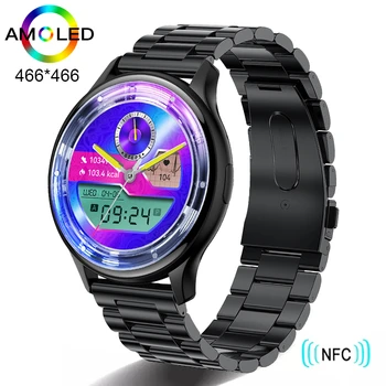 Новые смарт-часы с AMOLED-экраном и Bluetooth-вызовом NFC IP68 Водонепроницаемые 2024 Женские Часы, Мужской Фитнес-браслет, Изготовленный на заказ циферблат для IOS