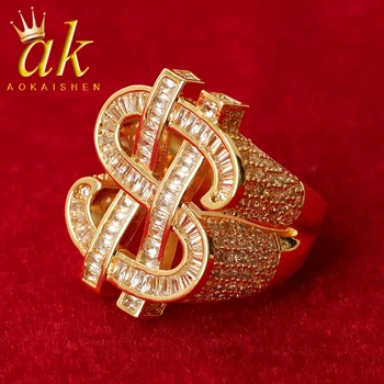 Кольцо со знаком доллара Aokaishen, Багет, мужские украшения в стиле Рэпер Рок, уличный хип-хоп